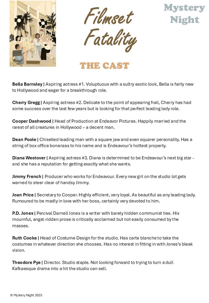 Filmset Fatality Murder Mystery Game