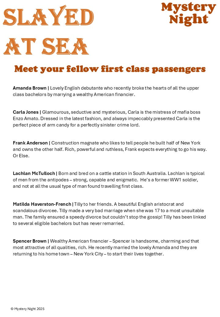 Slayed at Sea Murder Mystery Game